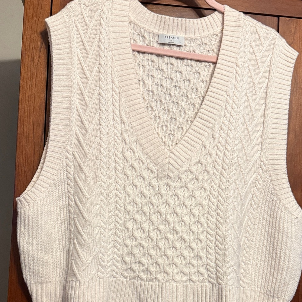 Babaton Cream Cable-Knit V-Neck Sweater Vest
